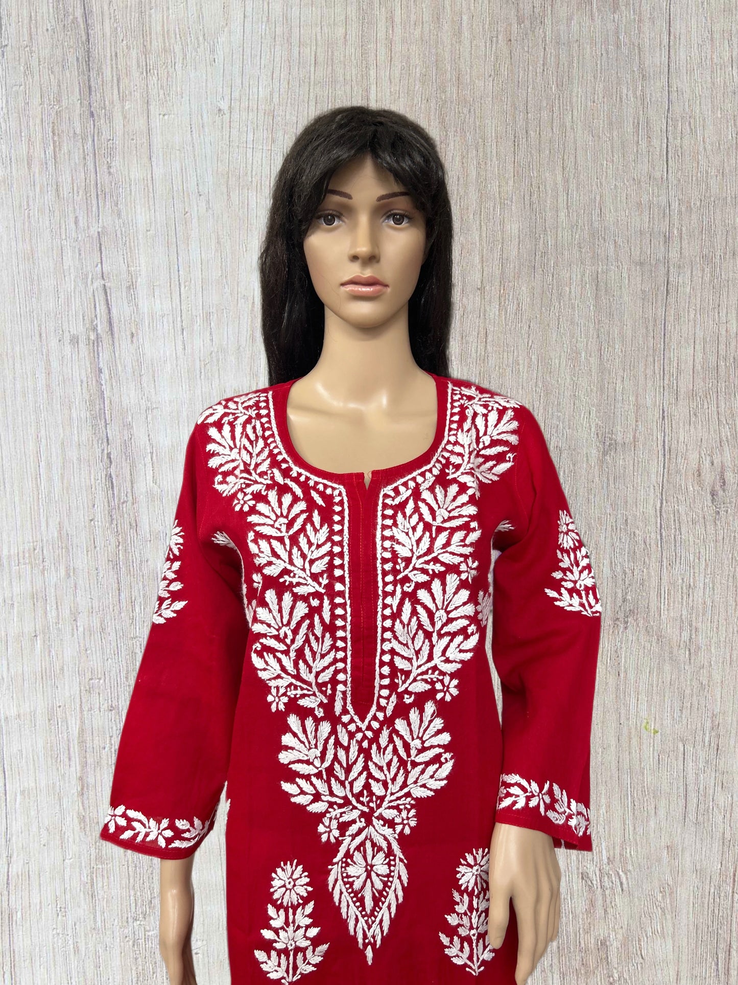 Lucknowi Chikankari Red Cotton Kurti-K000111