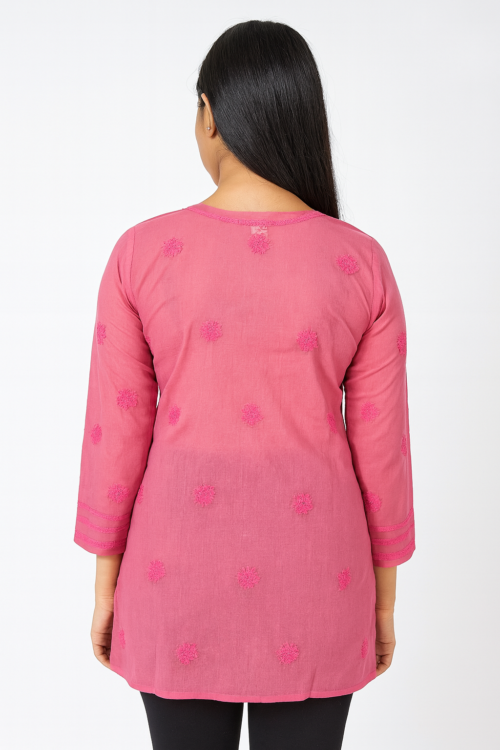 Lucknowi Chikankari Pink 'Shagufta' Cotton Short Kurti-T40021