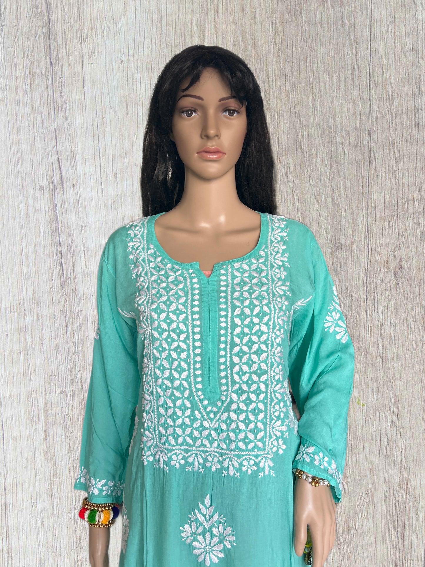 Lucknowi Chikankari Green Modal Kurti-K000135