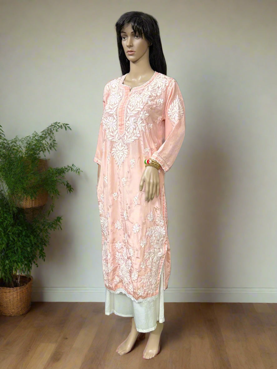 Lucknowi Chikankari Crape Peach Kurti-K000131