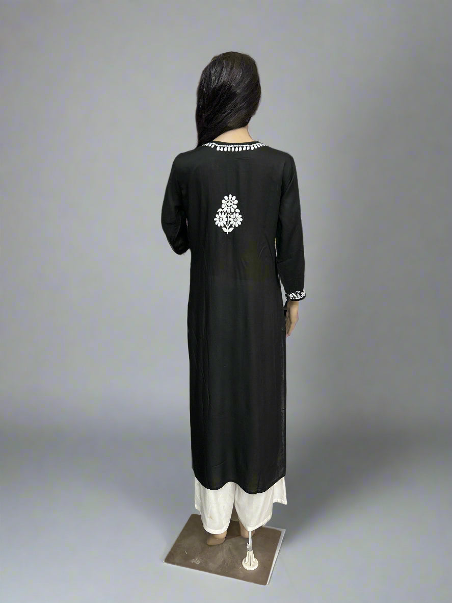 Lucknowi Chikankari Black Modal Kurti-K000139