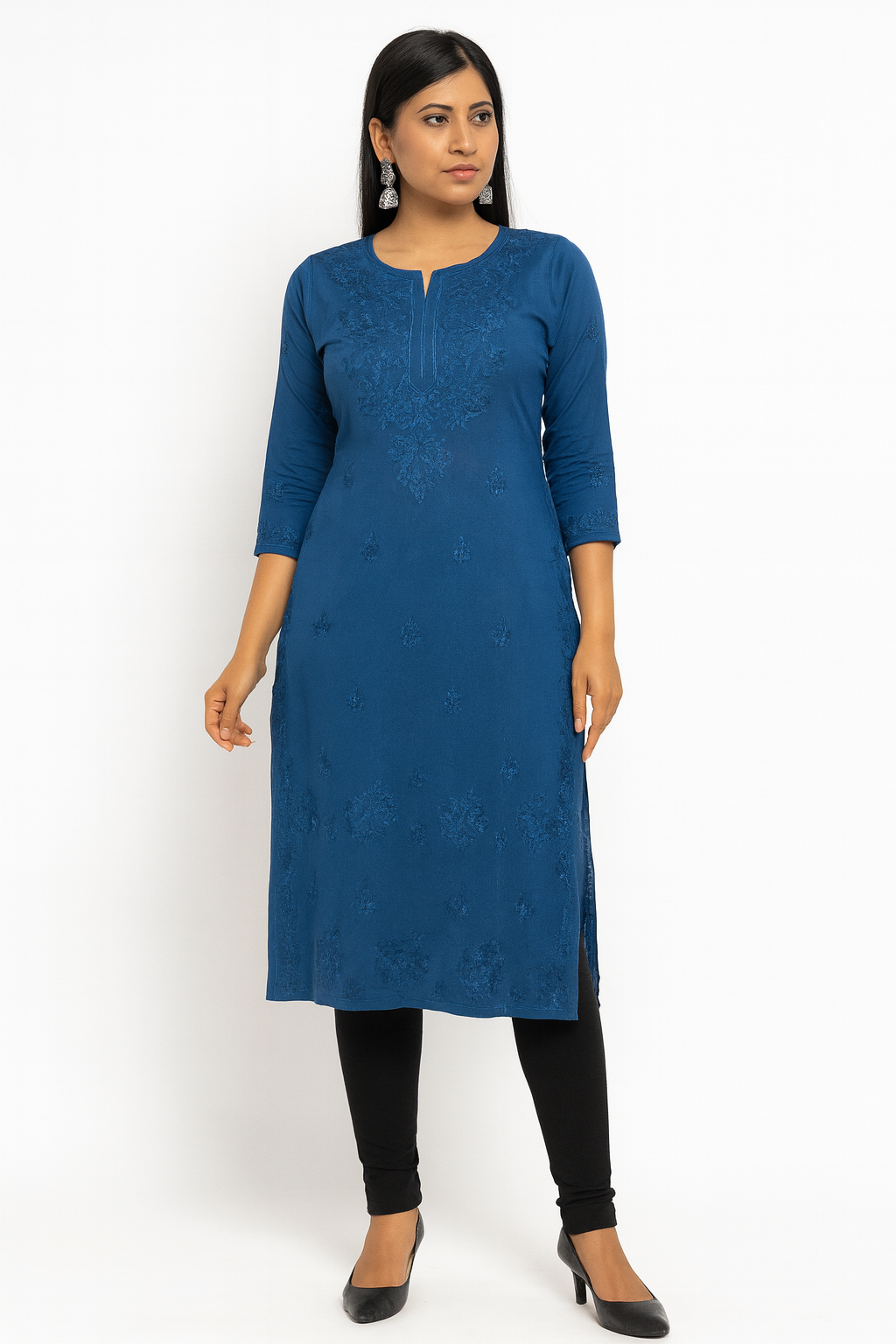 Lucknowi Chikankari Blue 'Aab-e-Asmaan' Modal Kurti-K70010