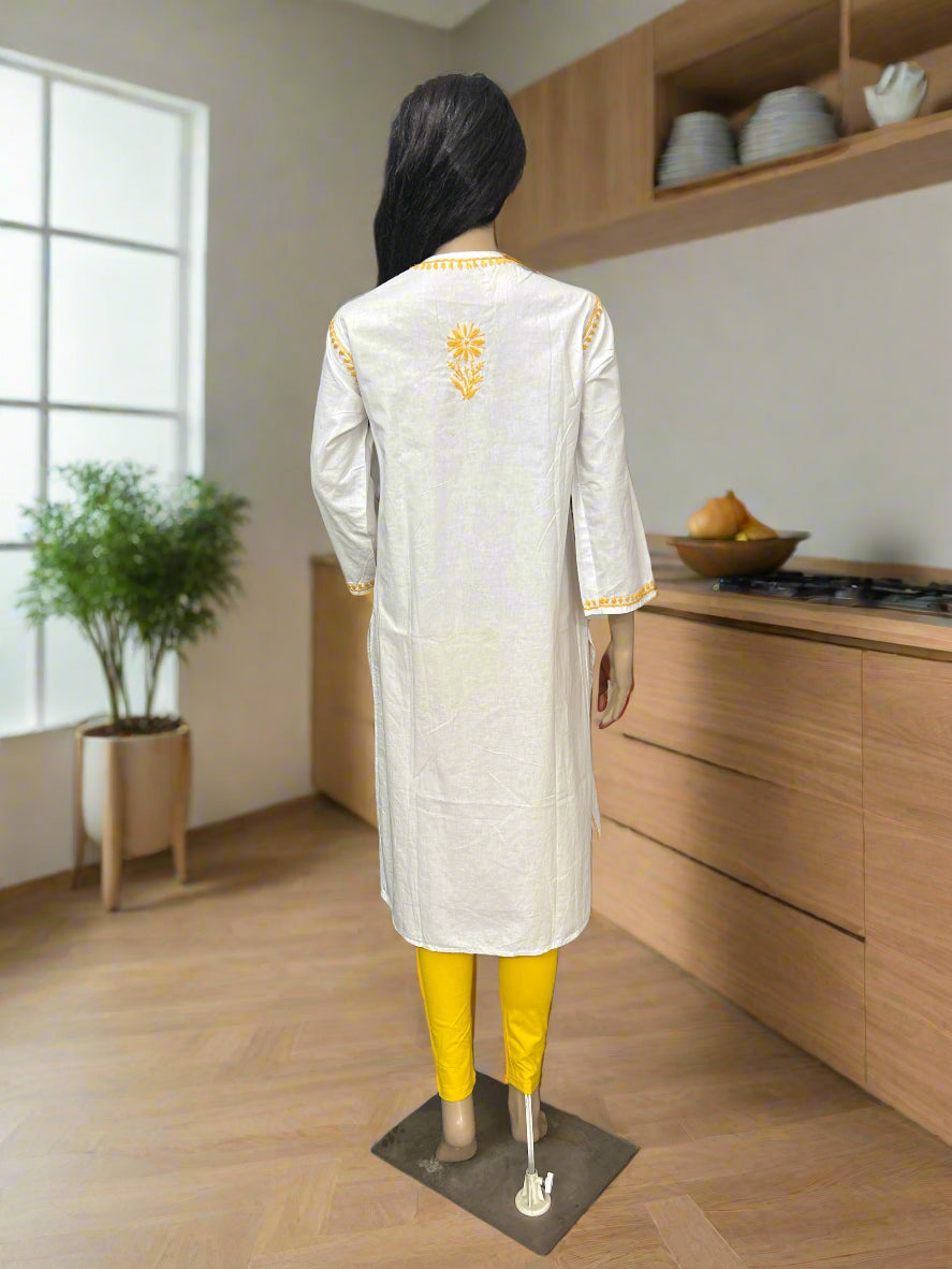Lucknowi Chikankari White Cotton Kurti-K000125