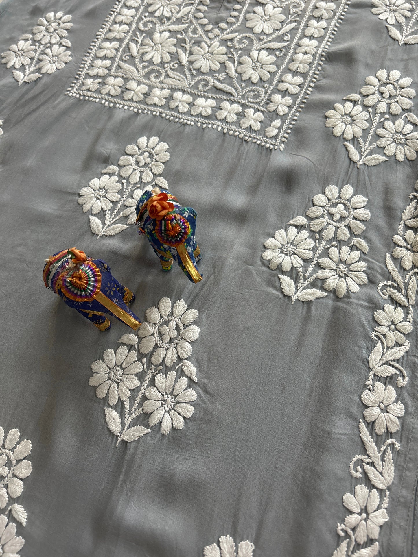 Lucknowi Chikankari Grey 'Dhoondhla' Modal Kurti-K60060