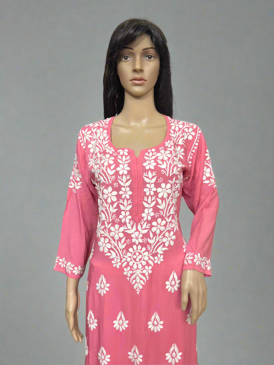 Lucknowi Chikankari Pink 'Shagufta' Modal Kurti-K50087