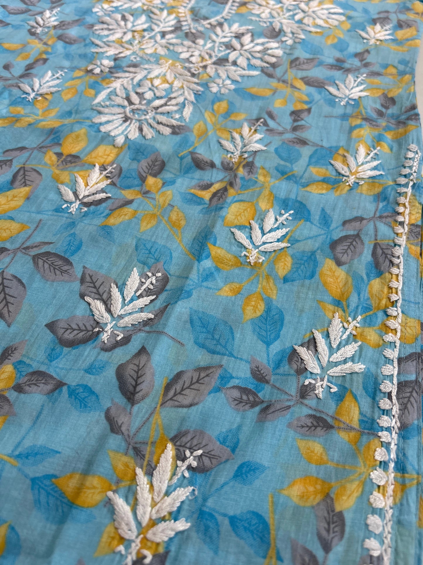 Lucknowi Chikankari Blue Printed Cotton Kurti-K000176