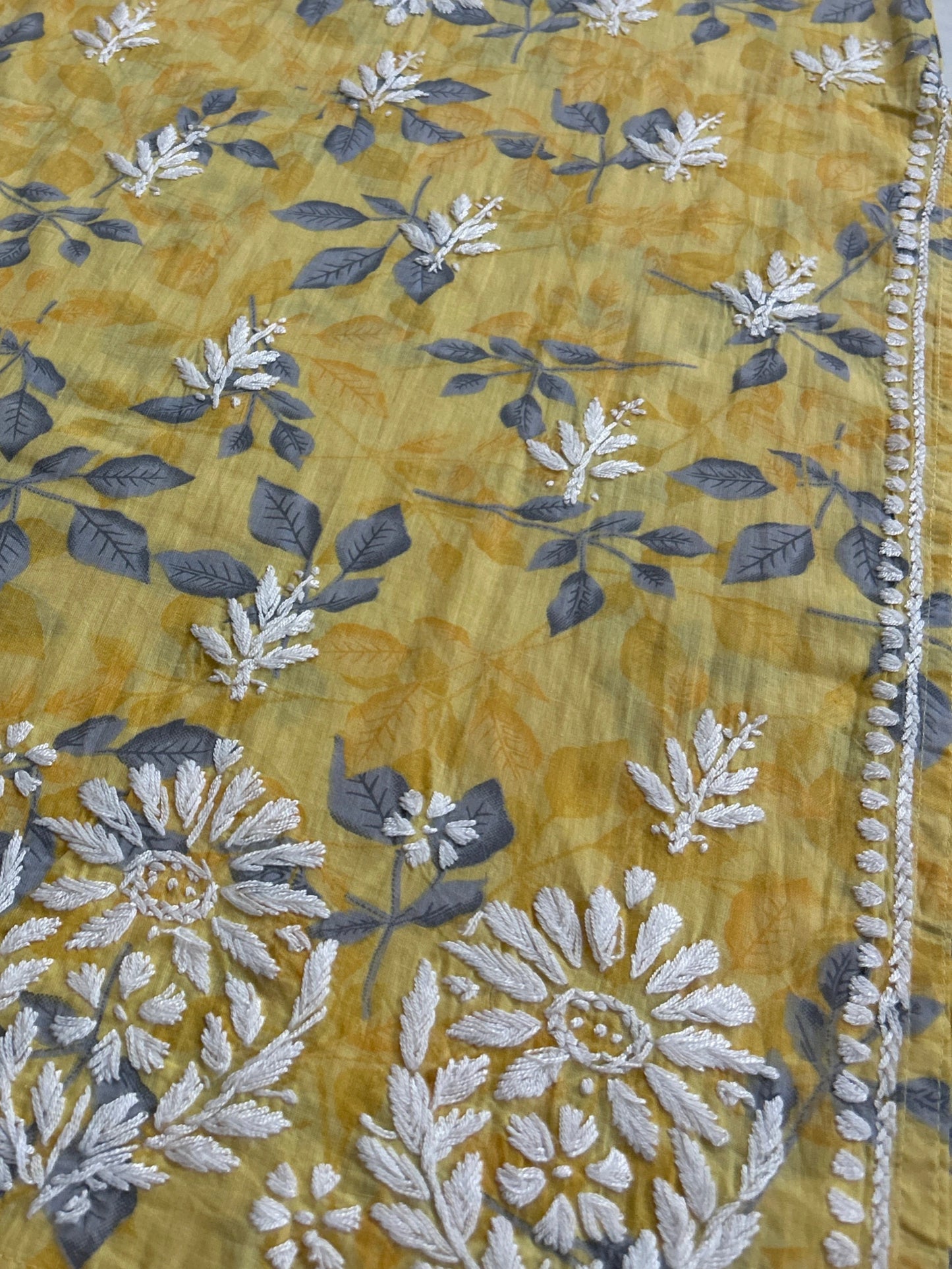 Lucknowi Chikankari Yellow Printed Cotton Kurti-K000179