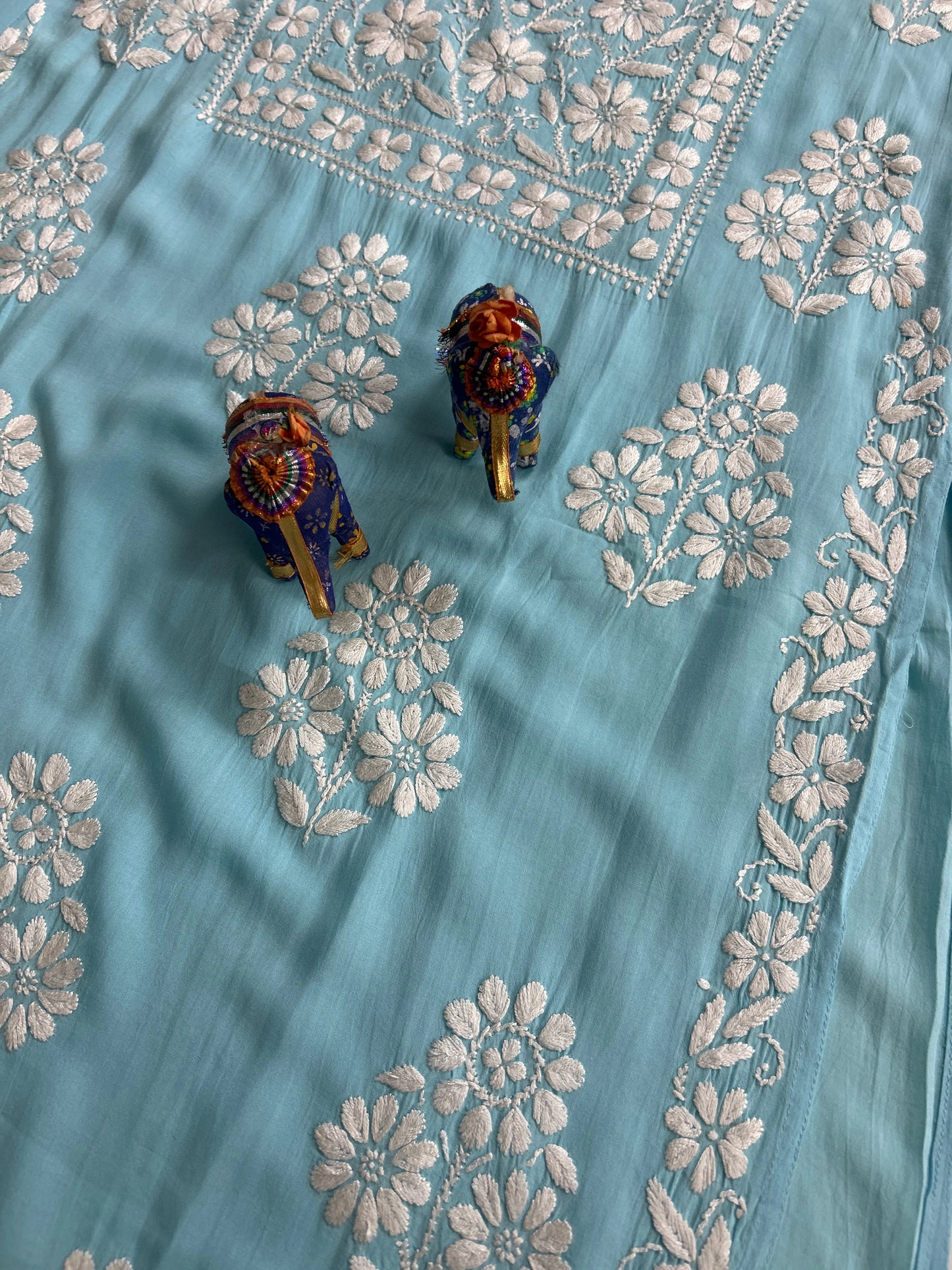 Lucknowi Chikankari Blue Modal Kurti-K000146