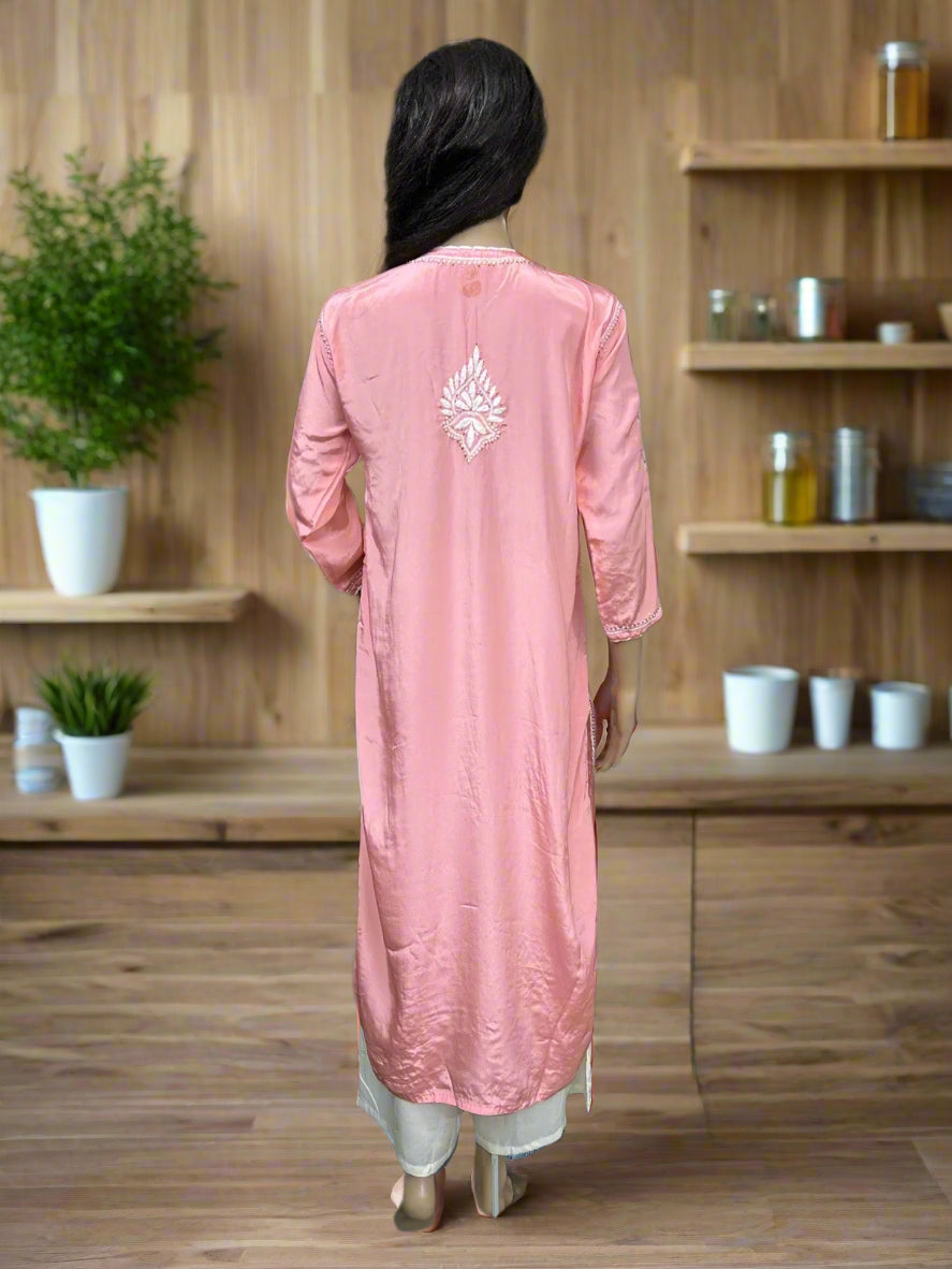 Lucknowi Chikankari Crape Pink Kurti-K000132