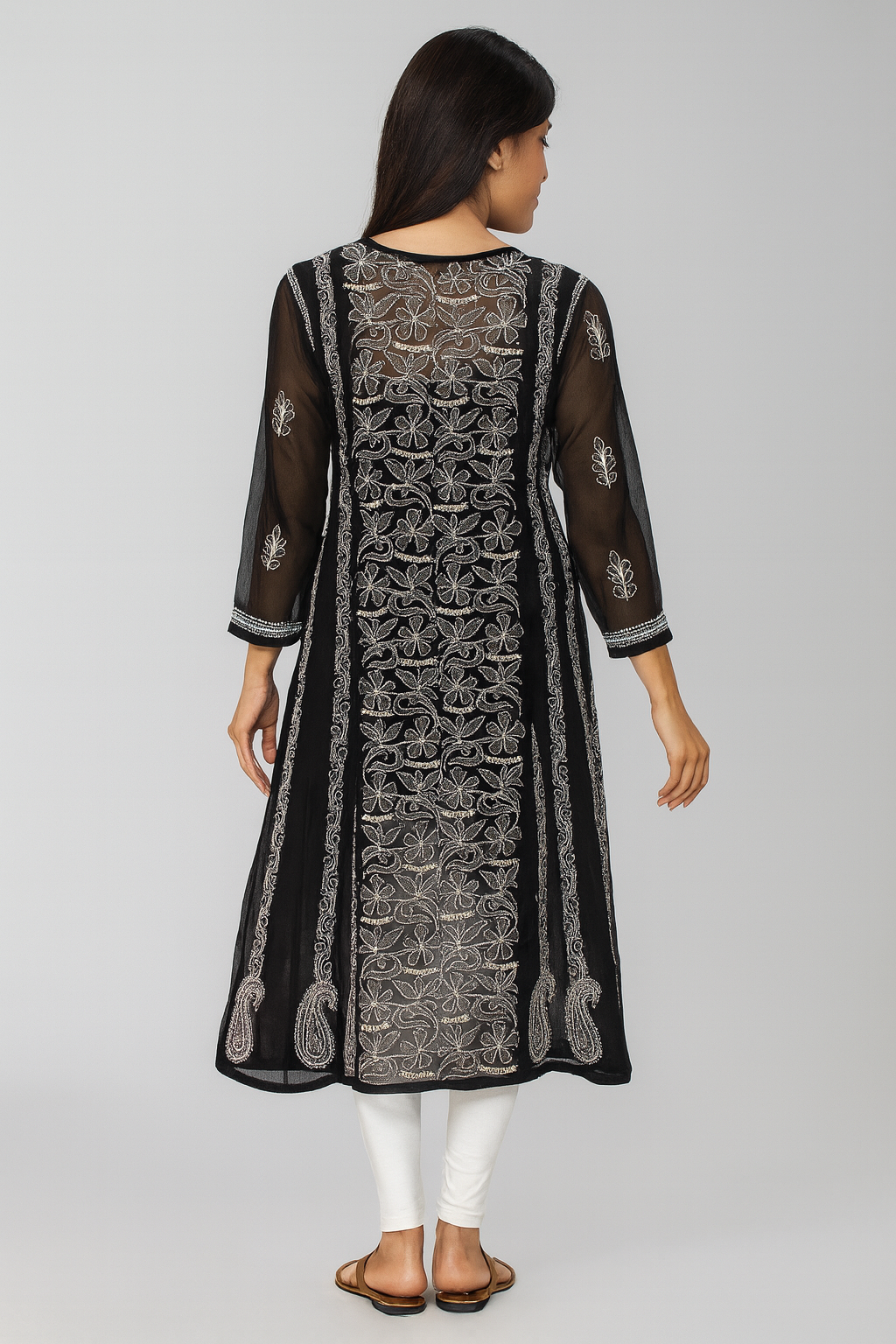 Lucknow Chikankari Black 'Shab' Georgette Anarkali-K000002