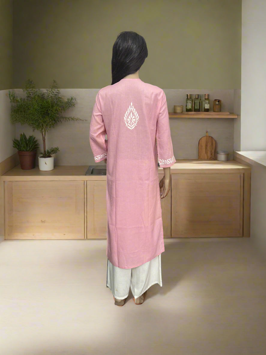 Lucknowi Chikankari Light Pink Cotton Kurti-K000133