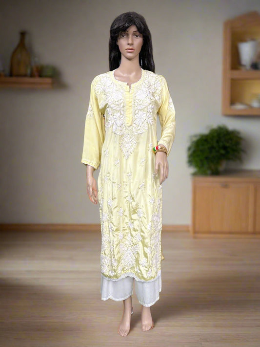 Lucknowi Chikankari Crape Yellow Kurti-K000129