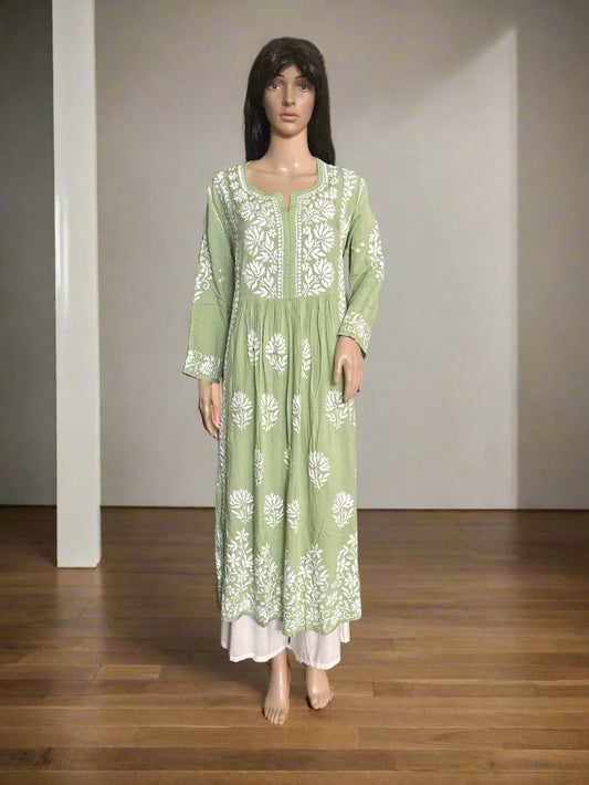 Lucknowi Chikankari Green Modal Kurti-K60054