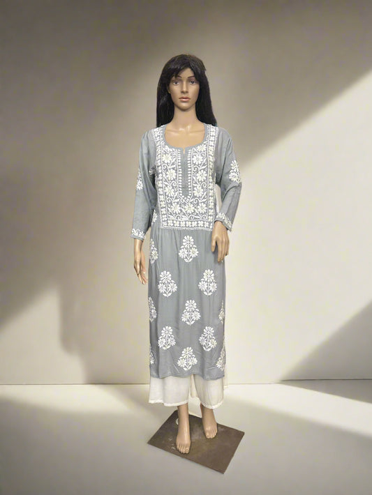 Lucknowi Chikankari Grey 'Dhoondhla' Modal Kurti-K60060