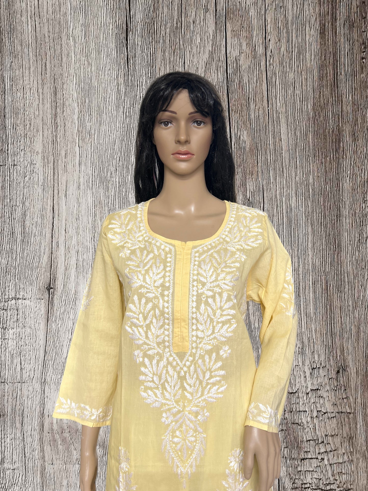 Lucknowi Chikankari Yellow Cotton Kurti-K000107
