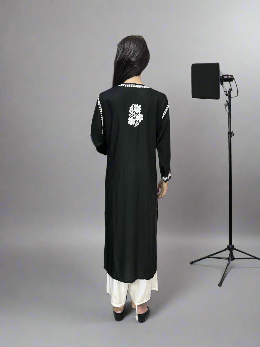 Lucknowi Chikankari Black Modal Kurti-K000136