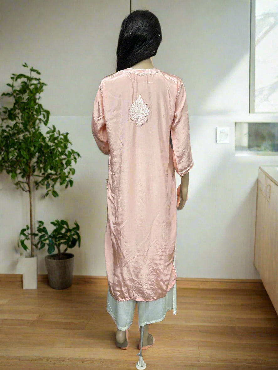 Lucknowi Chikankari Crape Peach Kurti-K000131