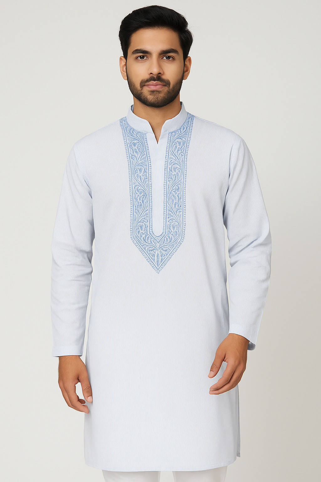 Lucknowi Chikankari Off White 'Ujaala' Rayon Gents Kurta-GK00019