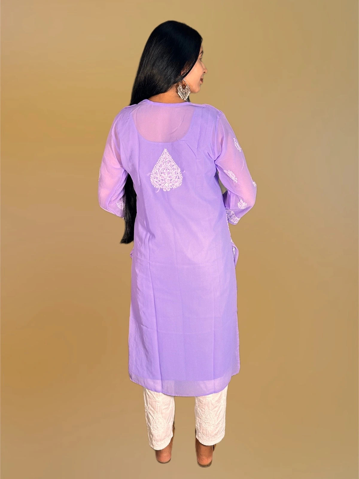 Lucknowi Chikankari Purple 'Jamuni' Georgette Kurti-K000064