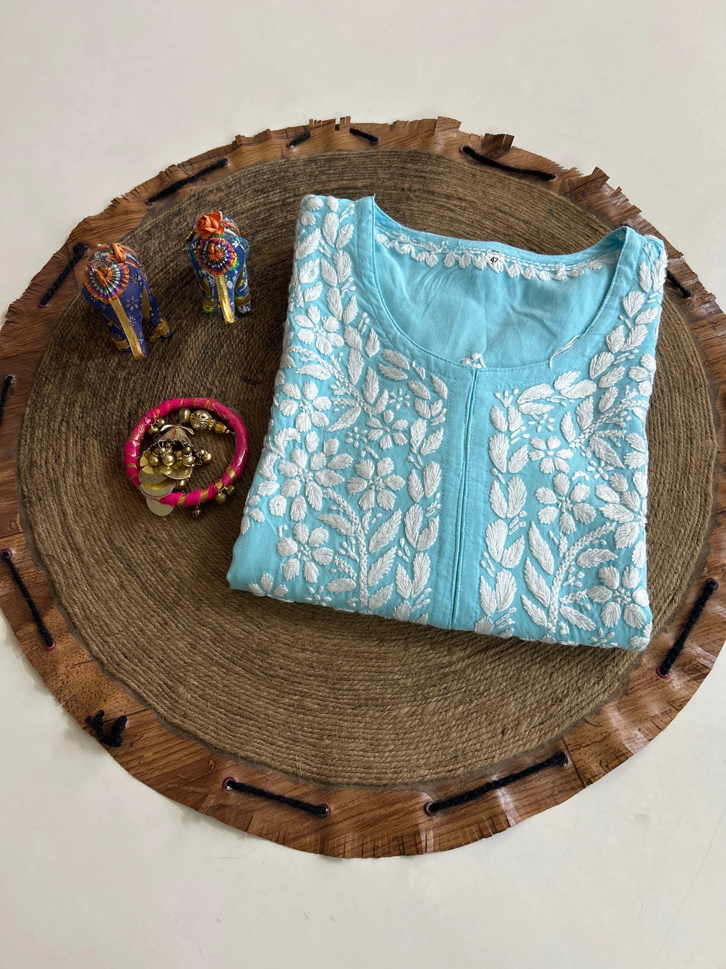 Lucknowi Chikankari Blue Rayon Kurti-K40084