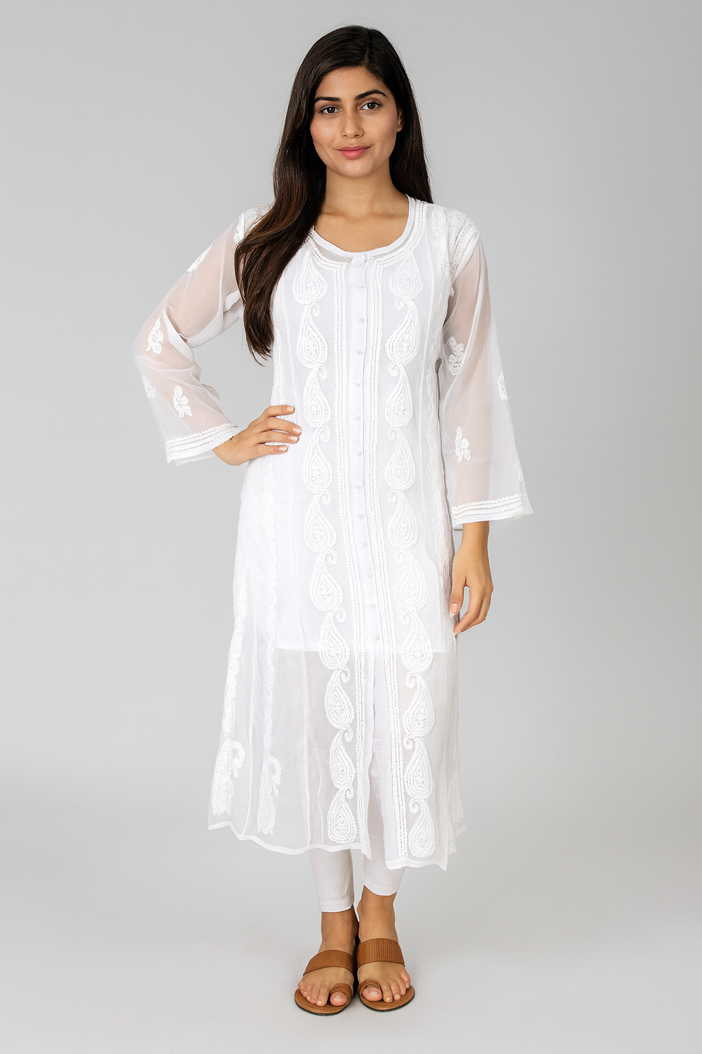 Lucknow Chikankari White 'Ujaala' Georgette Anarkali-K000005