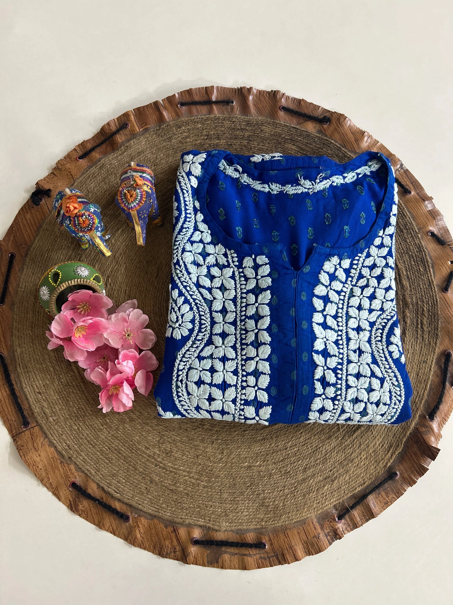 Lucknowi Chikankari Blue Rayon Kurti-K000087