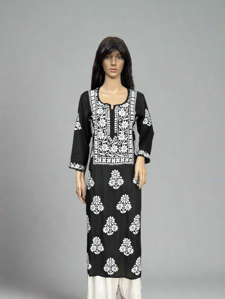 Lucknowi Chikankari Black Modal Kurti-K000139