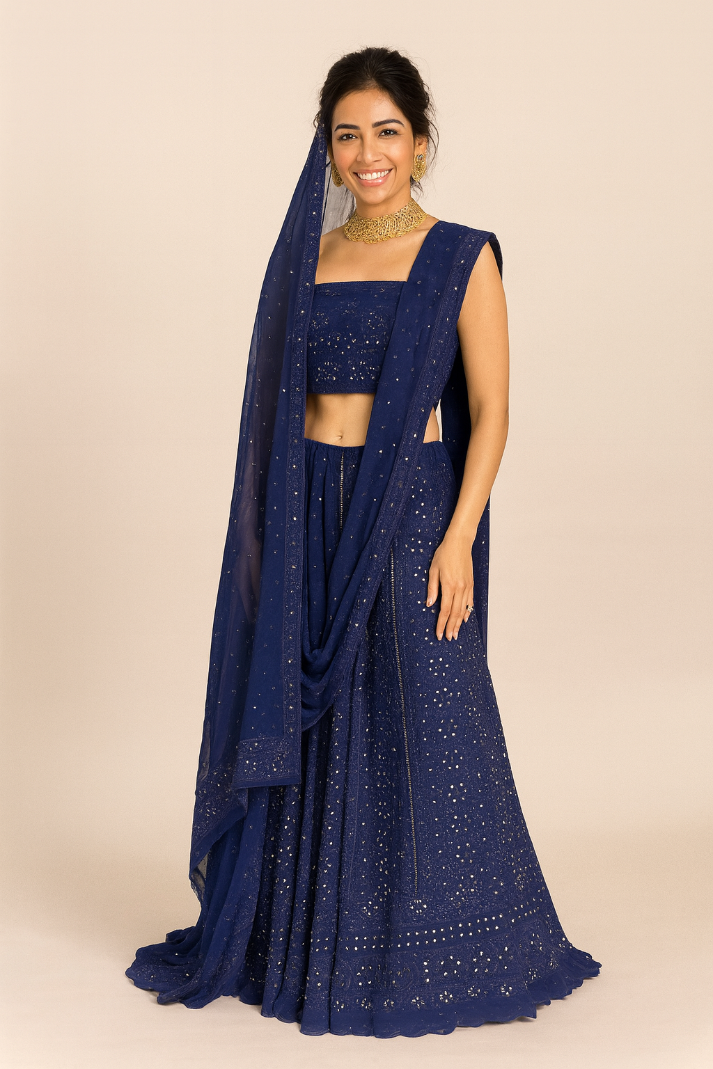 Lucknowi Chikankari Blue Viscose Lehenga-Blouse-Dupatta-PF200001