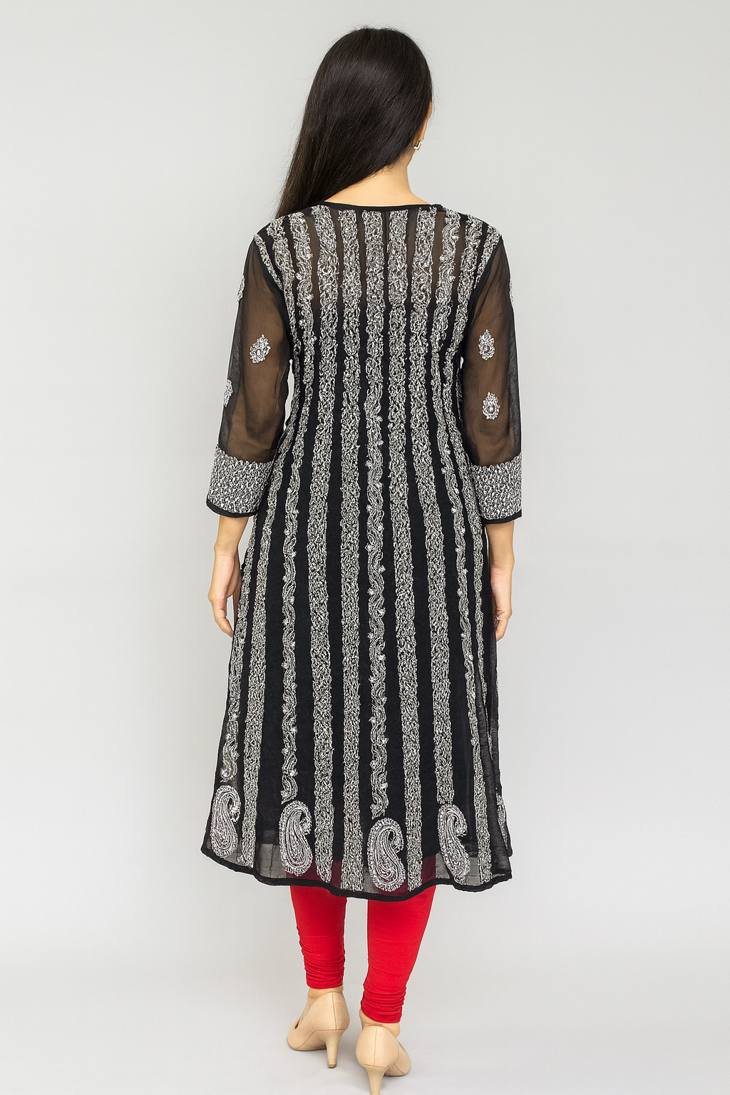 Lucknowi Chikankari Black 'Shab' Georgette Anarkali-K000023