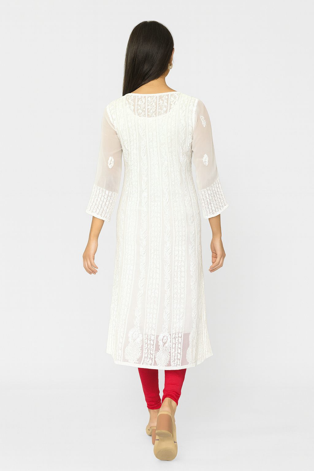 Lucknowi Chikankari White 'Ujaala' Georgette Anarkali-K000025