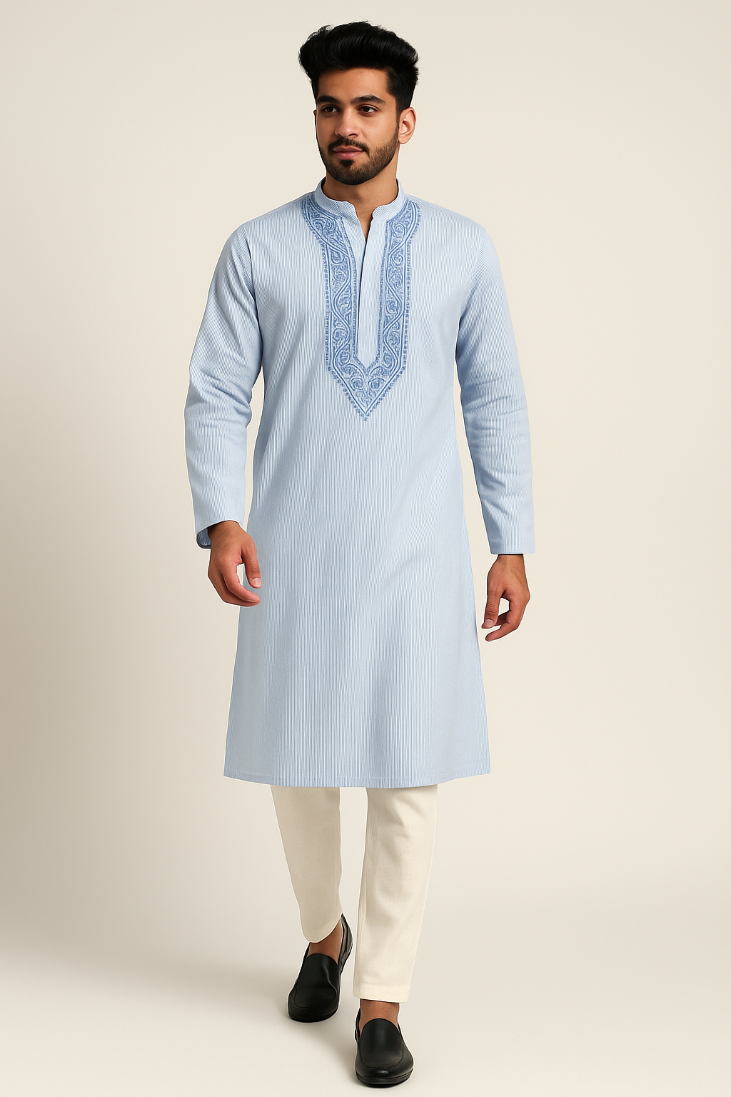 Lucknowi Chikankari Off White 'Ujaala' Rayon Gents Kurta-GK00019