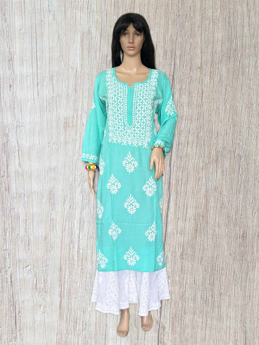 Lucknowi Chikankari Green Modal Kurti-K000135