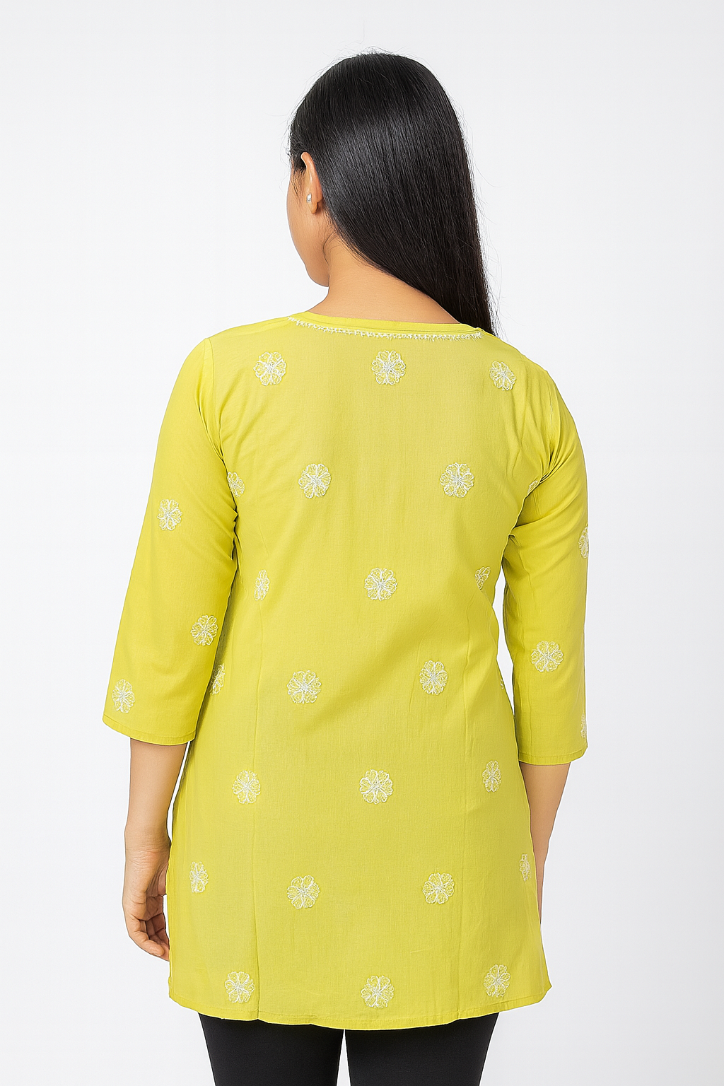 Lucknowi Chikankari Green 'Bahar' Cotton Short Kurti-T50025