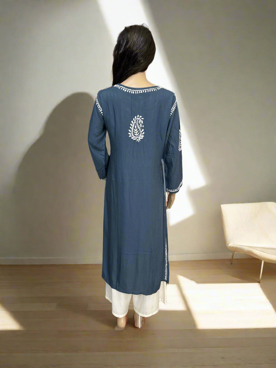 Lucknowi Chikankari Grey Rayon Kurti-K000167
