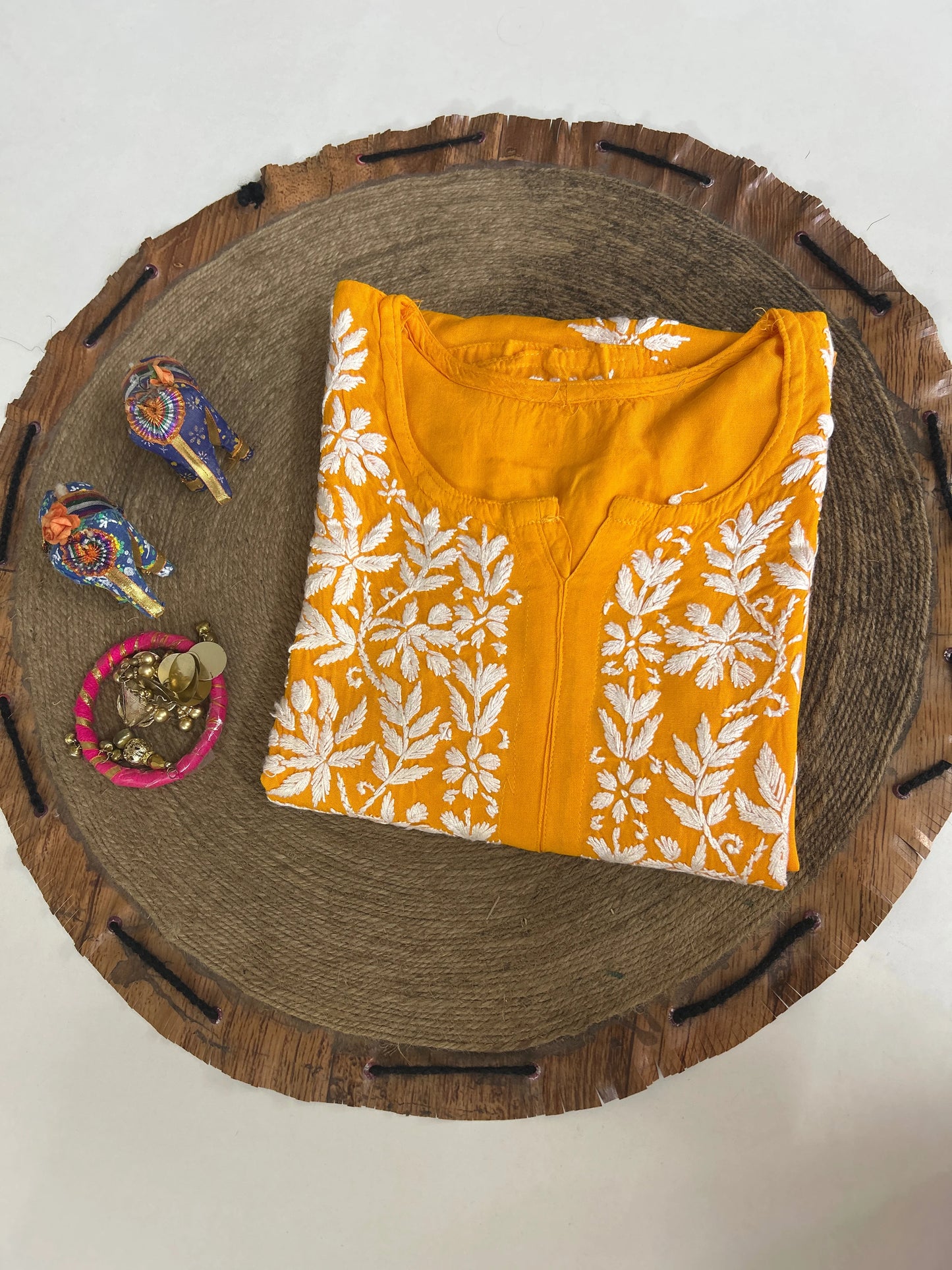 Lucknowi Chikankari Orange Rayon Kurti-K000152