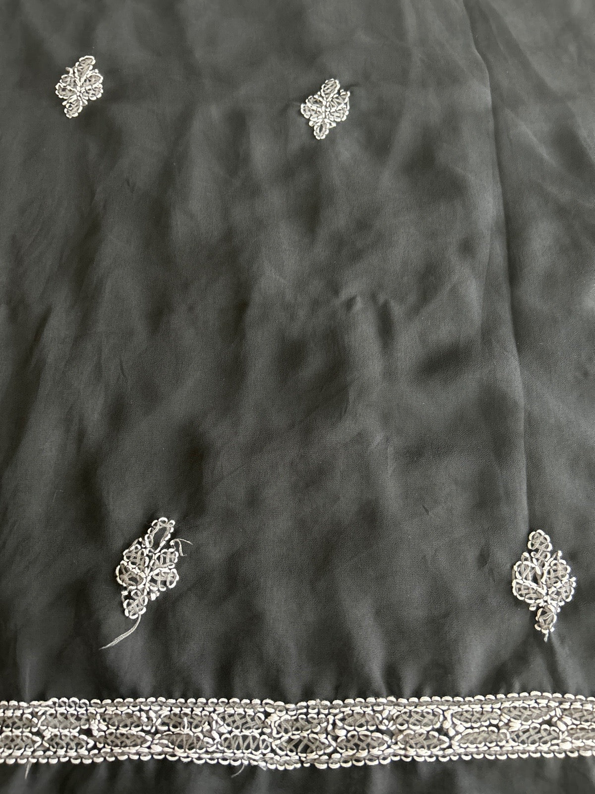 Lucknowi Chikankari Unstitched Black Georgette Kurta-Bottom-Dupatta Fabric-U30055