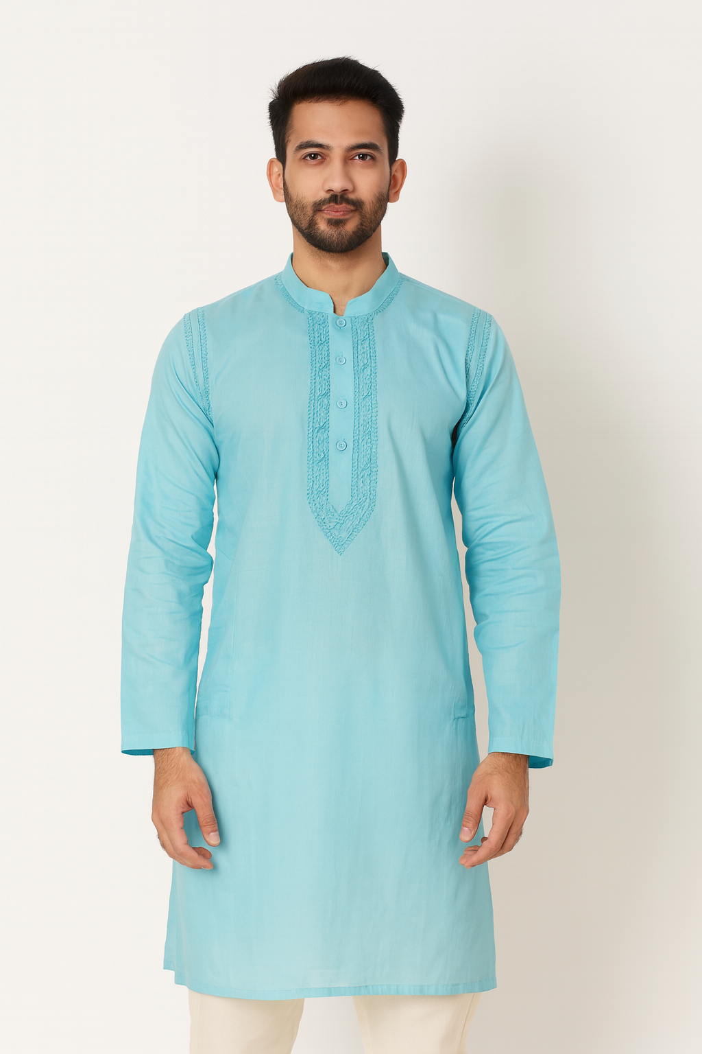 Lucknowi Chikankari Blue 'Aab-e-Asmaan' Cotton Gents Kurta-GK00008