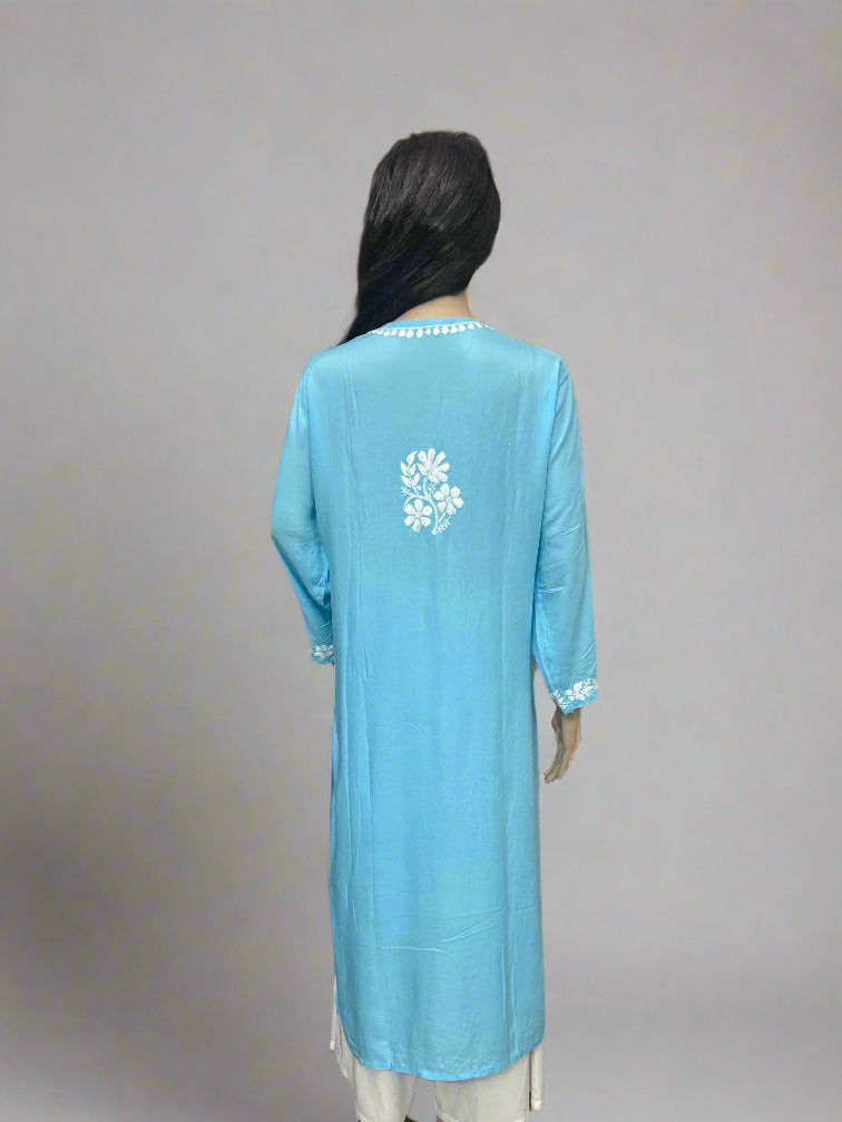 Lucknowi Chikankari Blue 'Aab-e-Asmaan' Modal Kurti-K70014
