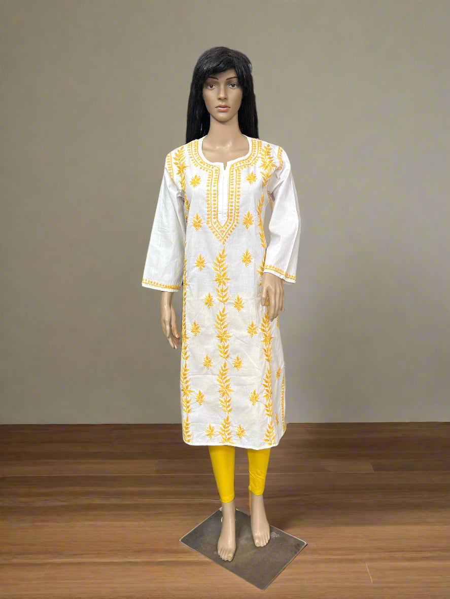 Lucknowi Chikankari White Cotton Kurti-K000125
