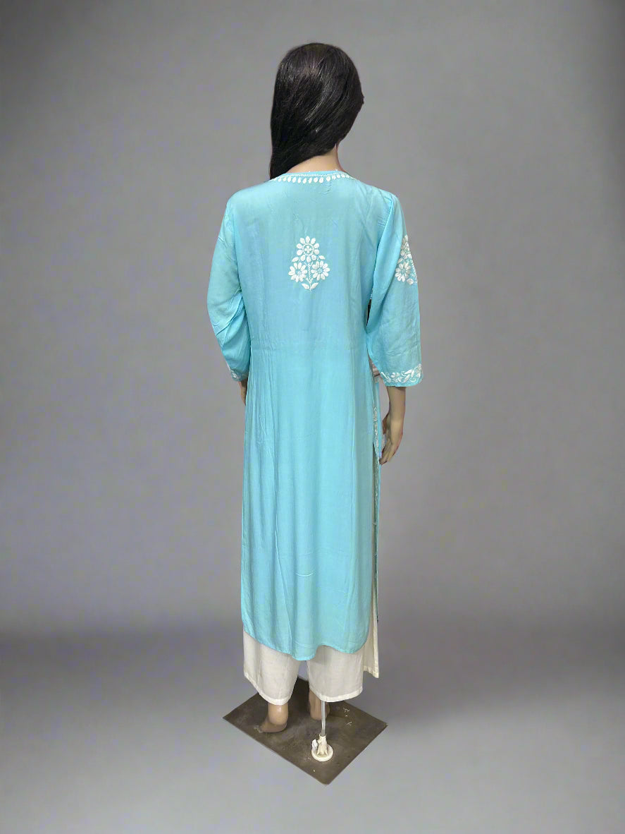 Lucknowi Chikankari Blue Modal Kurti-K000146