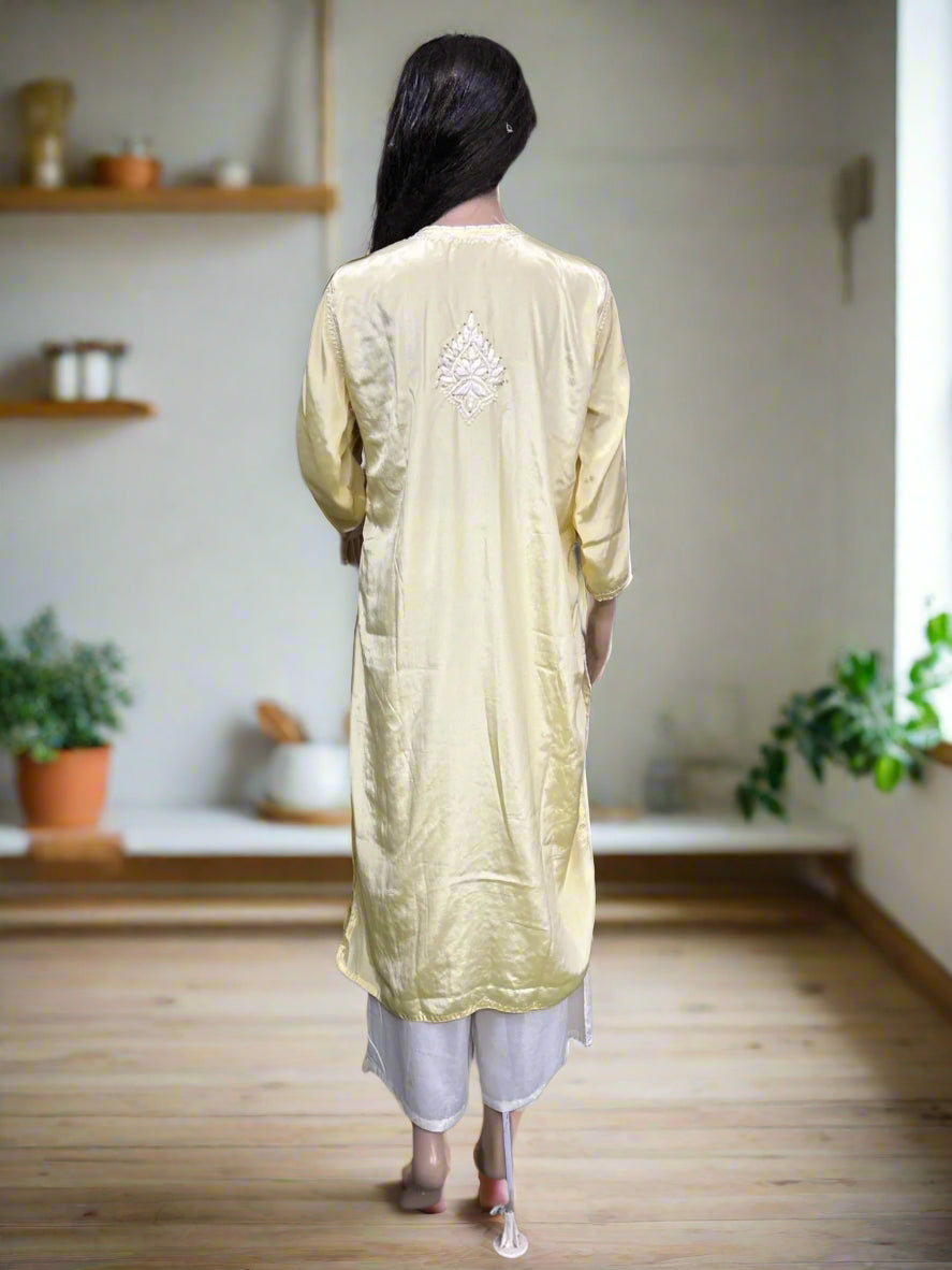 Lucknowi Chikankari Crape Yellow Kurti-K000129