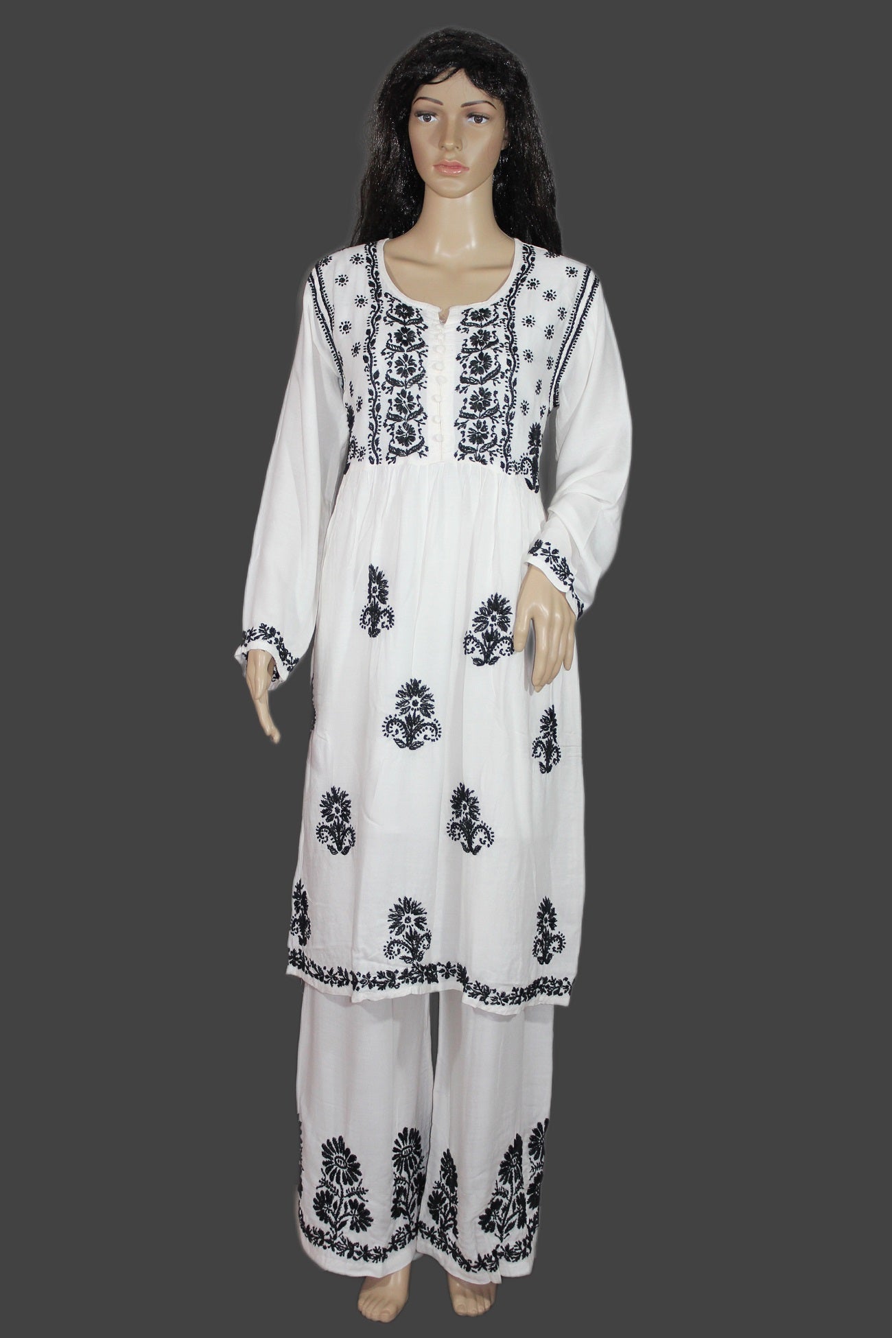 Lucknowi Chikankari White 'Ujaala' Rayon Kurta Bottom-KB30001