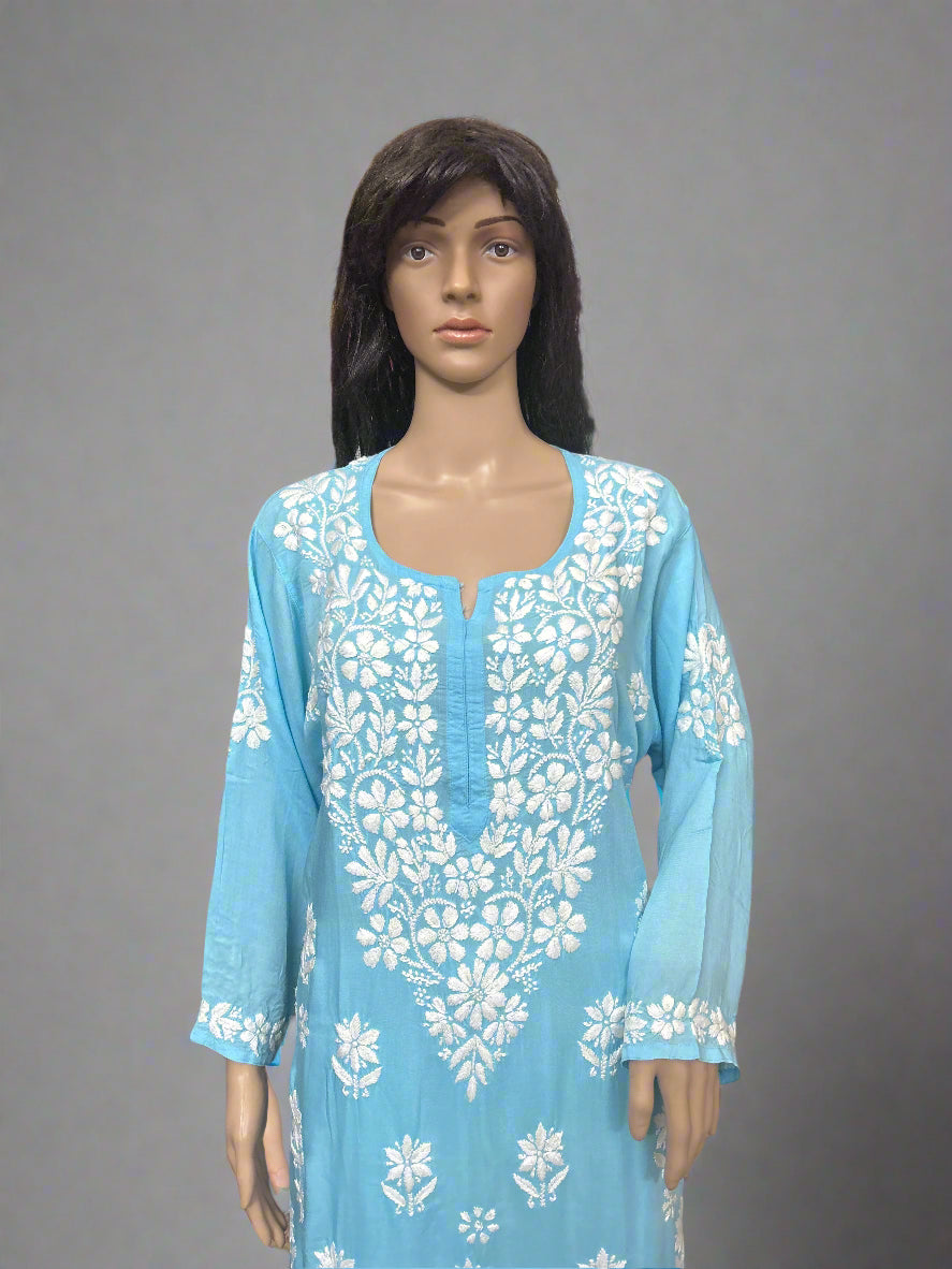 Lucknowi Chikankari Blue 'Aab-e-Asmaan' Modal Kurti-K70014