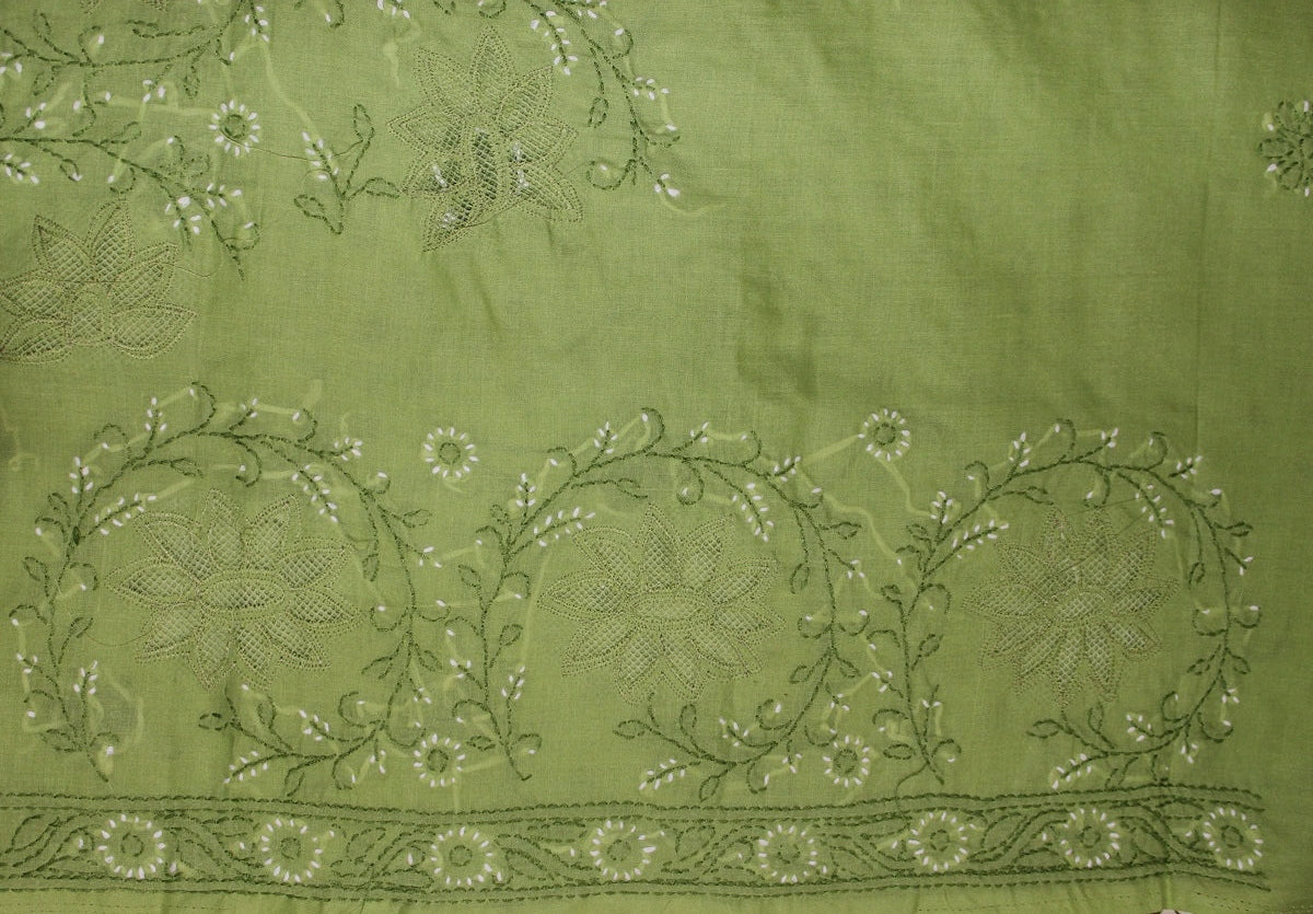 Lucknowi Chikankari Unstitched Green Cotton Kurta-Bottom Fabric-U20008