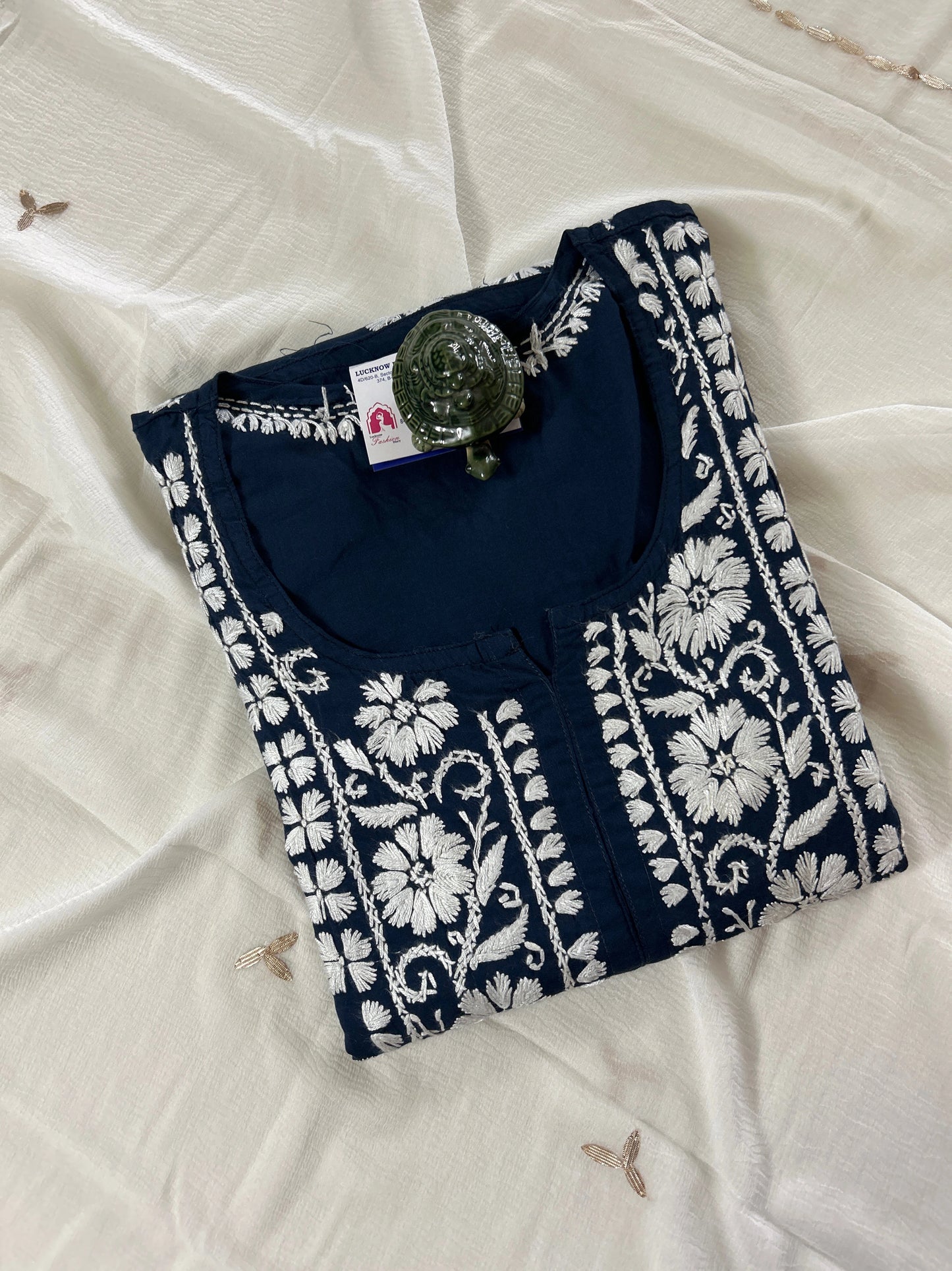 Lucknowi Chikankari Navy Blue Modal Kurti-K000101