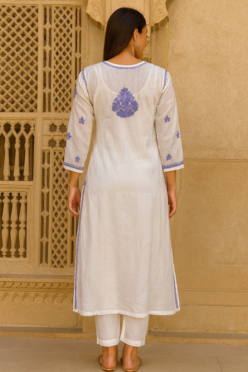 Lucknowi Chikankari White 'Ujaala' Chanderi Kurti-K50085