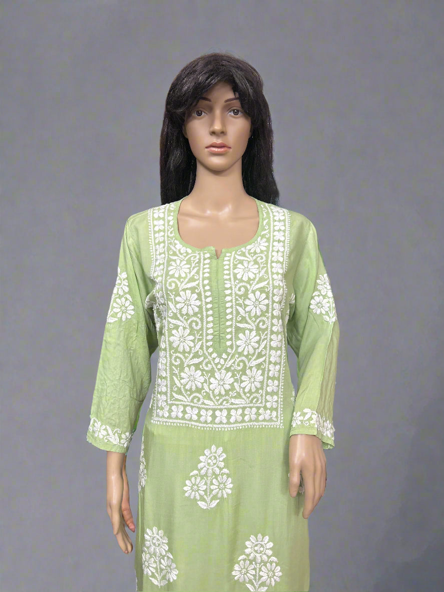 Lucknowi Chikankari Green Modal Kurti-K000145