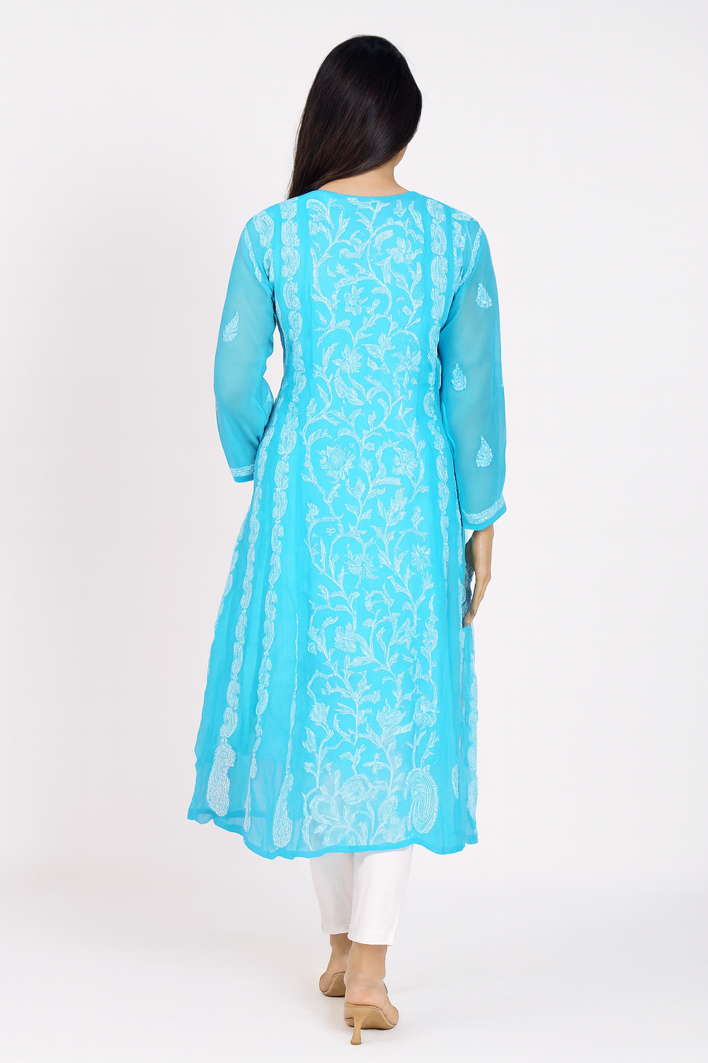 Lucknowi Chikankari Blue 'Aab-e-Asmaan' Georgette Anarkali-K30077