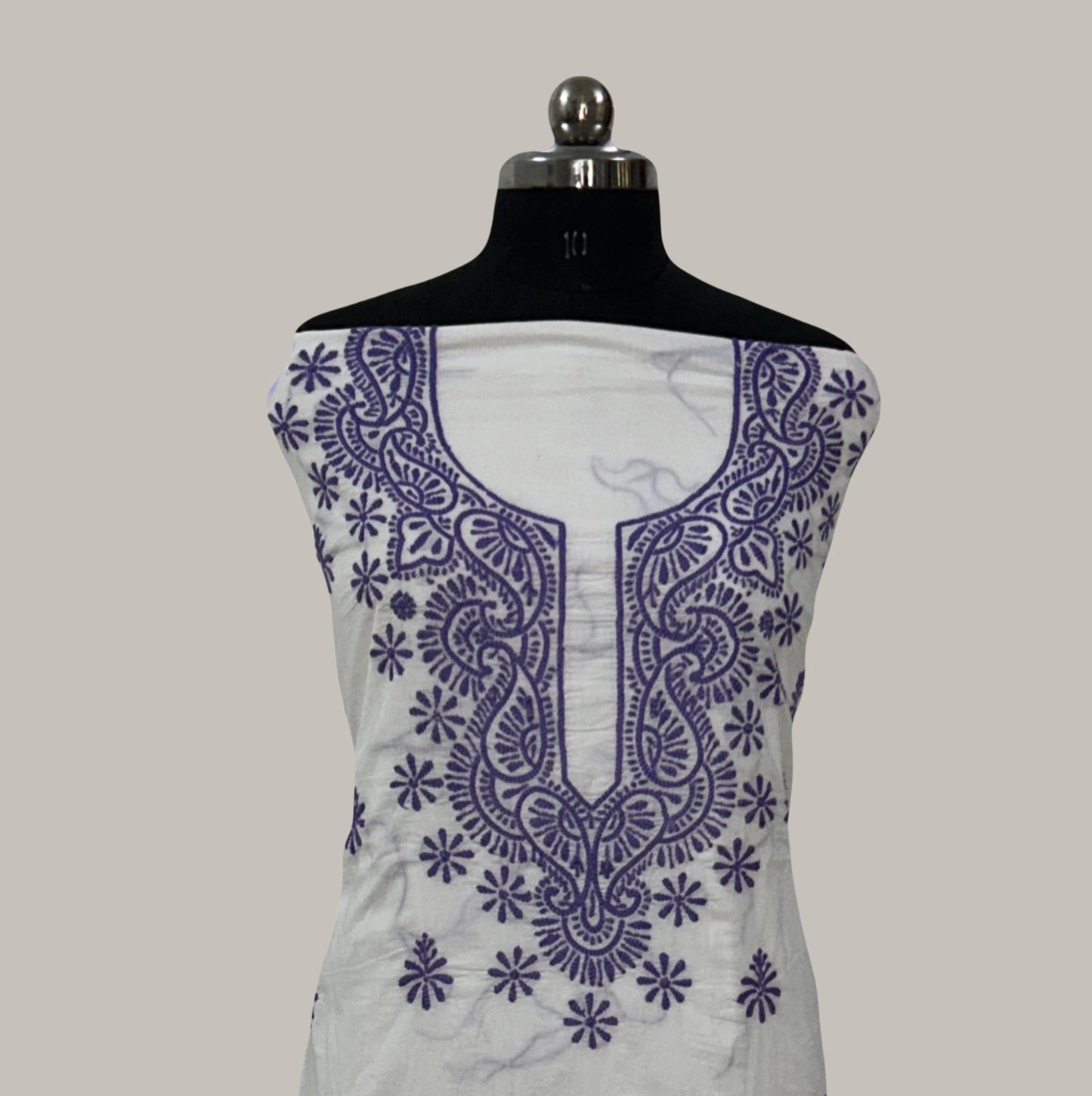 Lucknowi Chikankari Unstitched White Cotton Kurta-Bottom Fabric-U20012
