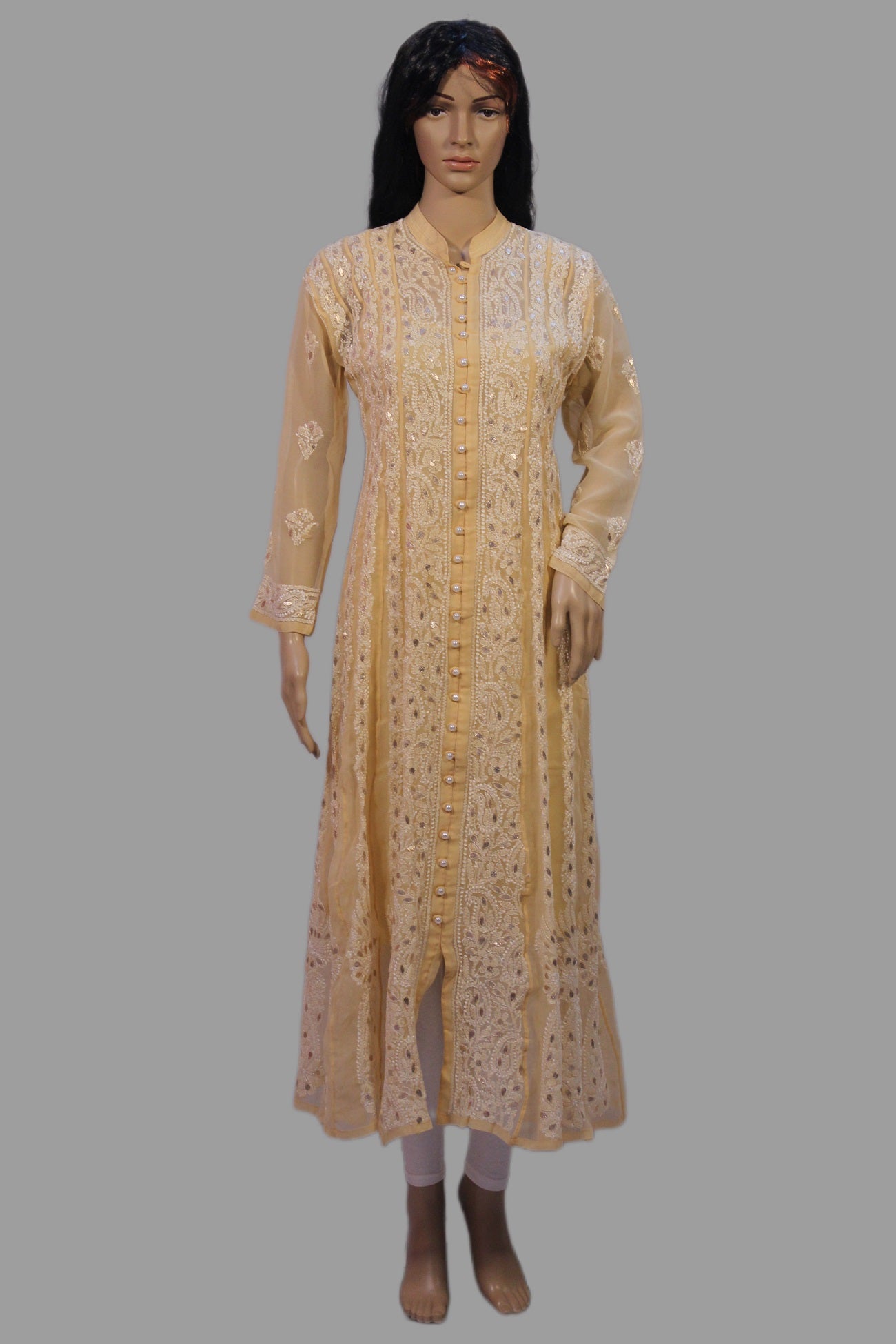 Lucknowi Chikankari Fawn 'Karimi' Georgette Anarkali-K30031